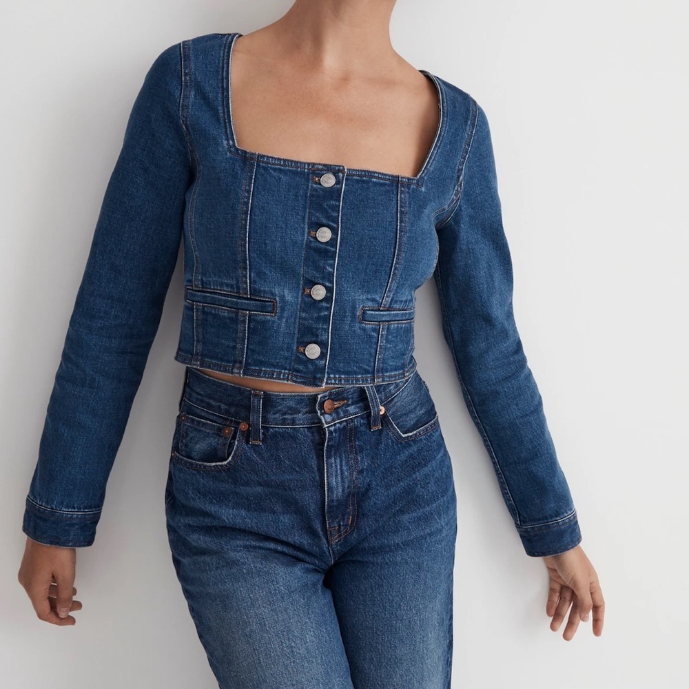 Madewell Denim Square-Neck Crop Top in Hallwood Wash